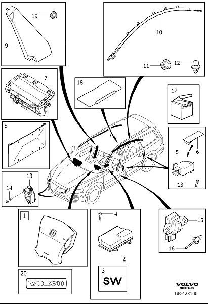 Diagram Airbag for your 2009 Volvo V70  3.2l 6 cylinder 