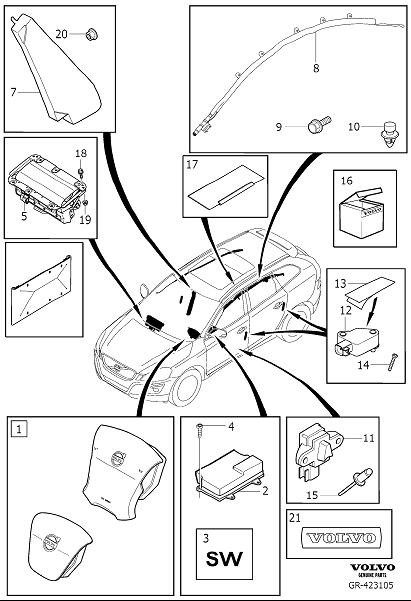 Diagram Airbag, suppl. restraint system (srs) for your 2011 Volvo XC60   