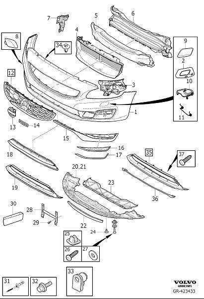 Diagram Bumper, front, body parts for your 2015 Volvo V60 Cross Country   
