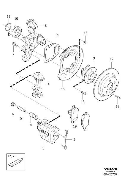 Diagram Rear wheel brake for your Volvo S80  