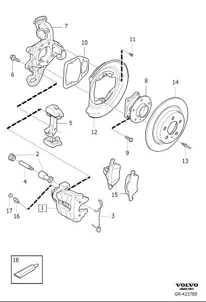 Diagram Rear wheel brake for your Volvo S60  