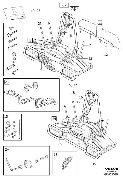 Diagram Bicycle holder tow bar mounted, 2 bicycles for your 2010 Volvo XC60   