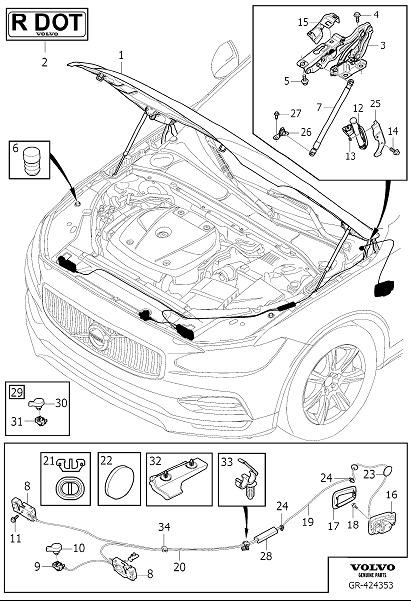 Diagram Hood with assy. parts, engine bonnet with fittings for your 2012 Volvo XC60   