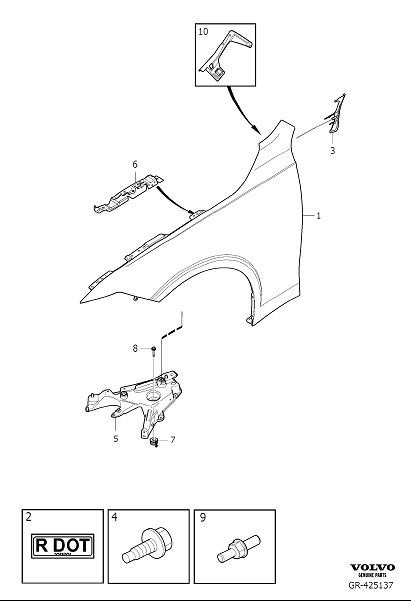 Diagram Front fender, front wing for your Volvo V90 Cross Country  