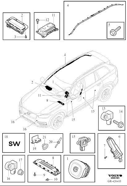 Diagram Airbag, suppl. restraint system (srs) for your Volvo