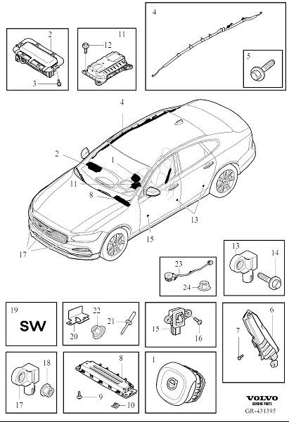 Diagram Airbag, suppl. restraint system (srs) for your 2017 Volvo XC60   