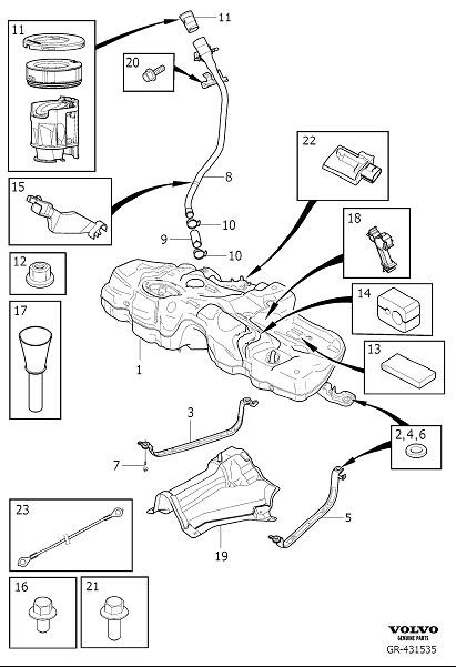 Diagram Fuel tank and connecting parts for your Volvo V60 Cross Country  