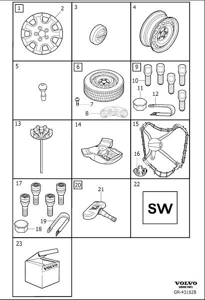 Diagram Wheel equipment for your 2014 Volvo XC70  3.2l 6 cylinder 