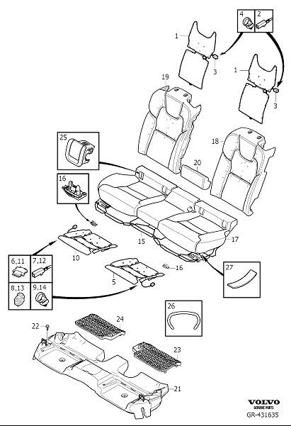 Diagram Rear seat padding, panels for your Volvo XC60  