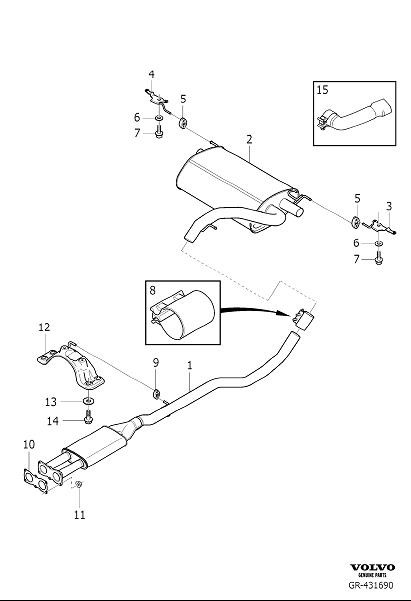 Diagram Exhaust system for your Volvo V60 Cross Country  