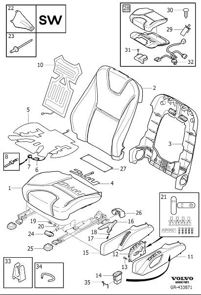 Diagram Front seat padding panels for your 2003 Volvo S60   