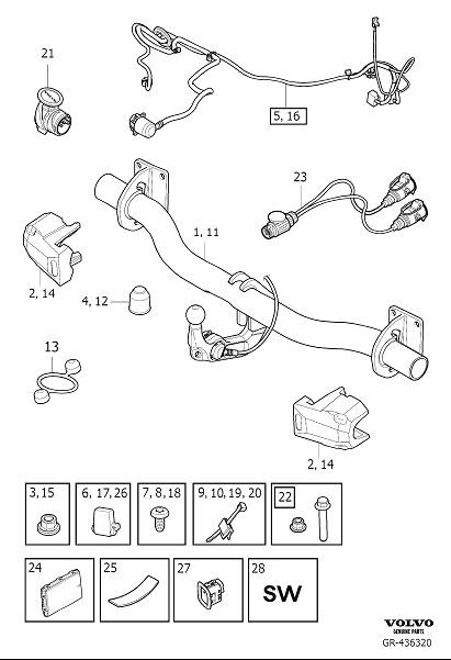 Diagram Tow bar fixed for your 2002 Volvo S40   