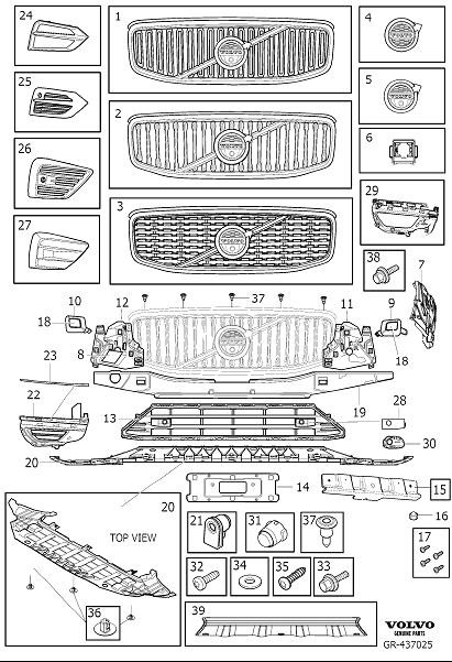 Diagram Bumper, front, body parts for your 2024 Volvo V90 Cross Country   