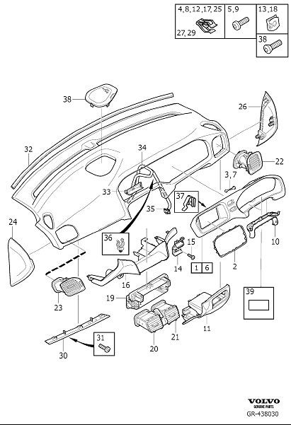 Diagram Dashboard body parts for your 2002 Volvo S60   