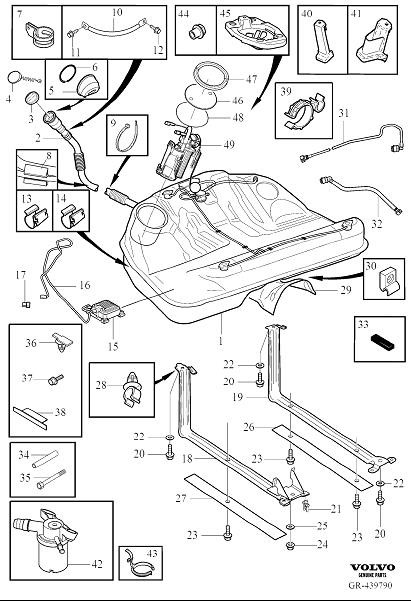 Diagram Fuel tank and connecting parts for your 2004 Volvo V70   
