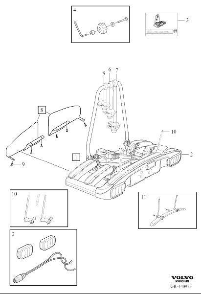 Diagram Bicycle holder tow bar mounted, 3 bicycles for your 2000 Volvo S40   