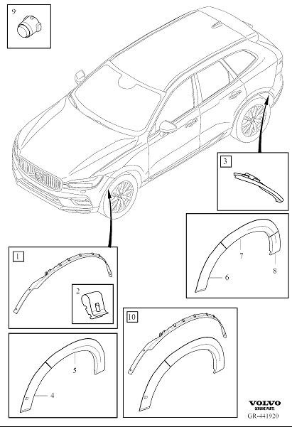Diagram Mudguard widener, fender flare for your Volvo S60 Cross Country  