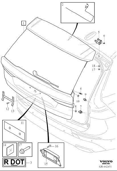 Diagram Boot lid, tailgate, trunk lid, tailgate for your 2023 Volvo V90 Cross Country   