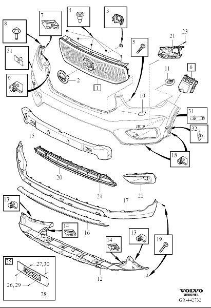 Diagram Bumper, front, body parts for your 1997 Volvo S90   
