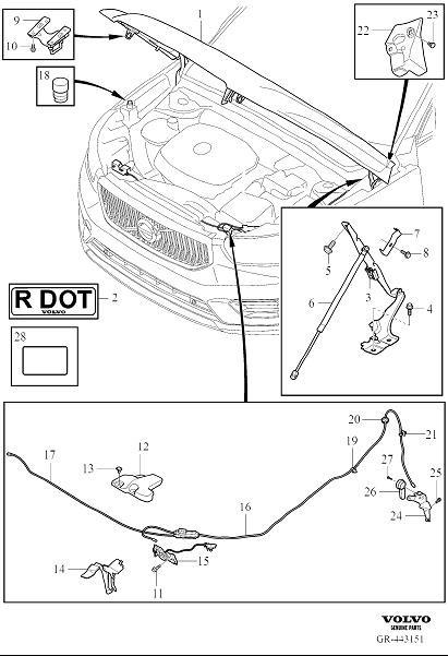 Diagram Engine bonnet with fittings, hood with assy. parts for your 2012 Volvo XC60   