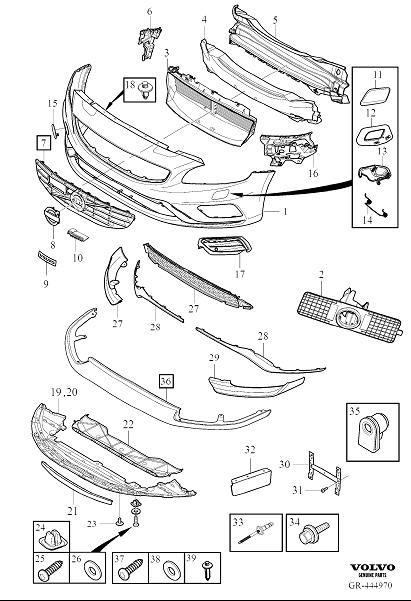 Diagram Bumper, front, body parts for your Volvo S60 Cross Country  