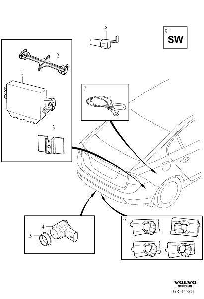 Diagram Park assist rear for your 2023 Volvo XC60   