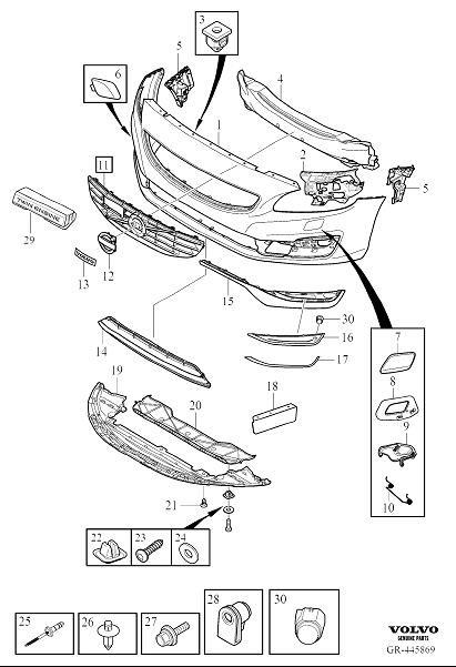 Diagram Bumper, front, body parts for your 2008 Volvo S60   