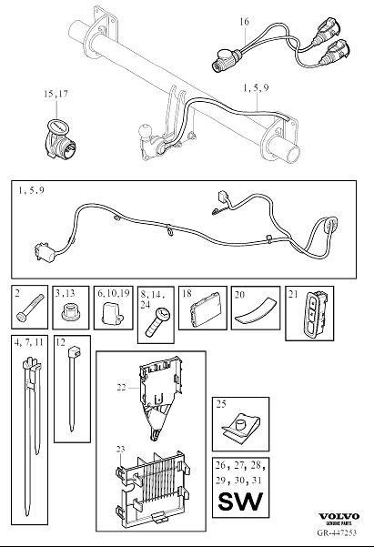 Diagram Cable harness towbar for your 2001 Volvo C70   