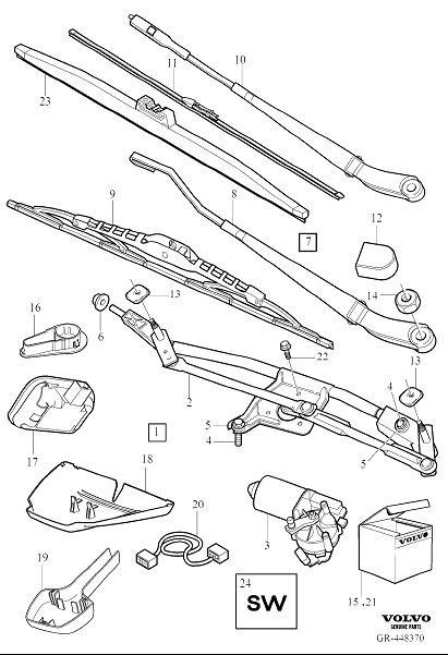 Diagram Windscreen wipers, windshield wipers for your 2009 Volvo V70   