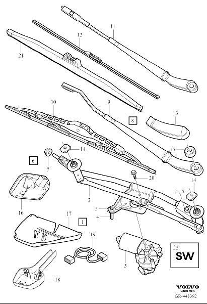 Diagram Windshield wipers, windscreen wipers for your Volvo