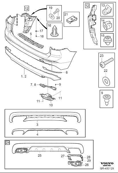 Diagram Bumper, rear, body parts for your 2023 Volvo XC60   