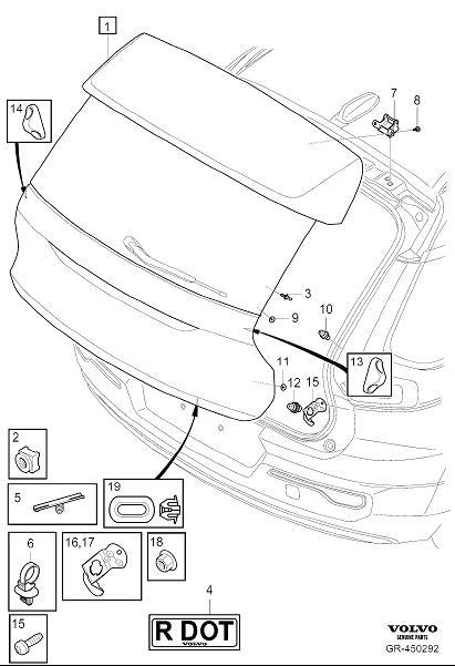 Diagram Trunk lid, tailgate, boot lid, tailgate for your Volvo