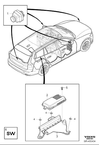 Diagram Parking assistance camera pac360 for your 2021 Volvo V60 Cross Country   