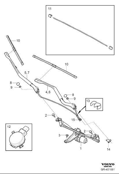 Diagram Windshield wipers, windscreen wipers for your 2004 Volvo V70   