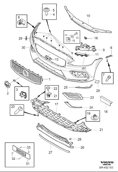 Diagram Bumper, front, body parts for your 2024 Volvo V90 Cross Country   