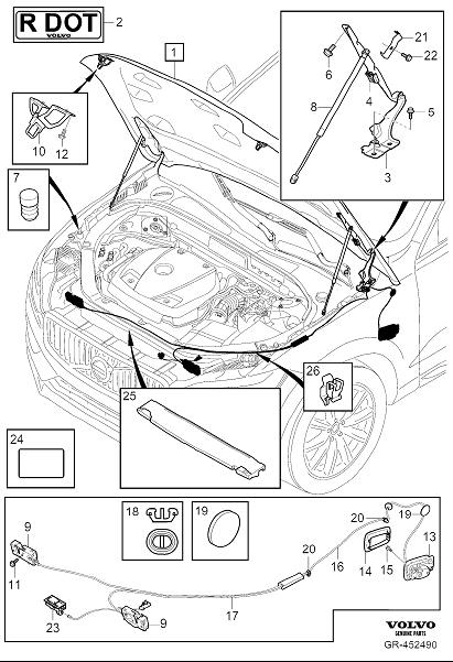 Diagram Hood with assy. parts, engine bonnet with fittings for your 2010 Volvo XC60   