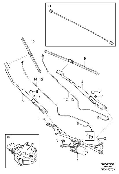 Diagram Windscreen wipers, windshield wipers for your 2004 Volvo V70   