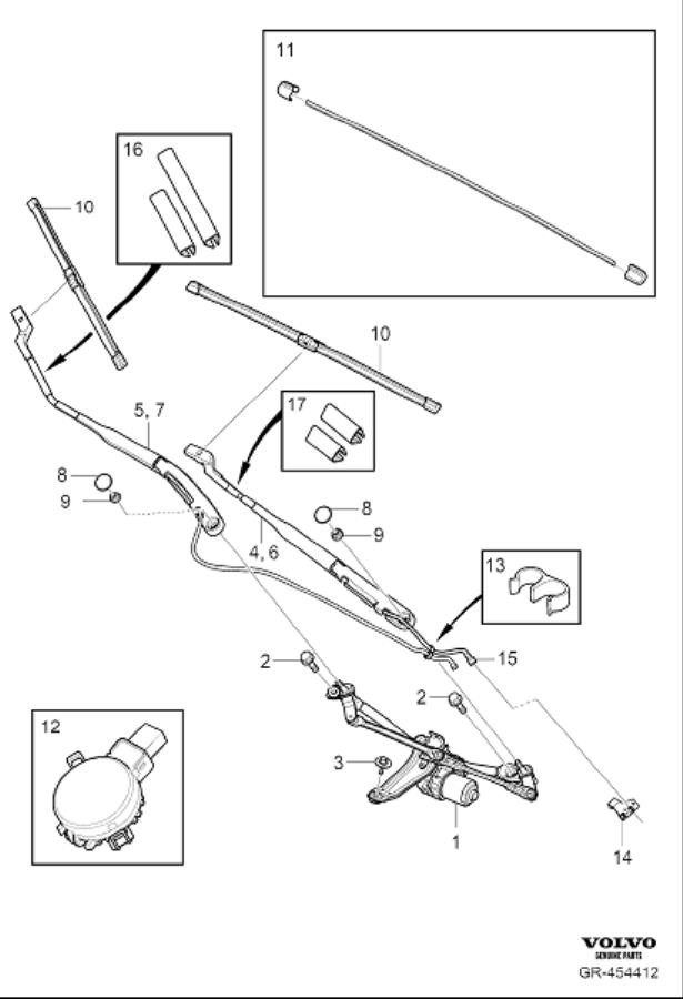 Diagram Windshield wipers, windscreen wipers for your 2024 Volvo XC60   