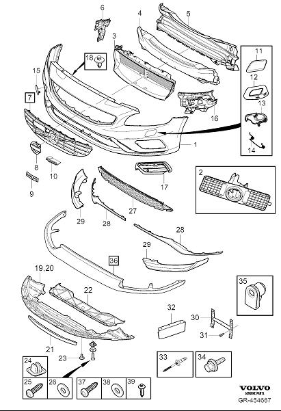 Diagram Bumper, front, body parts for your Volvo V60  