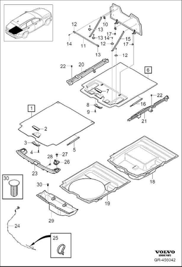 Diagram Interior trim components cargo compartment floor section for your Volvo V90  