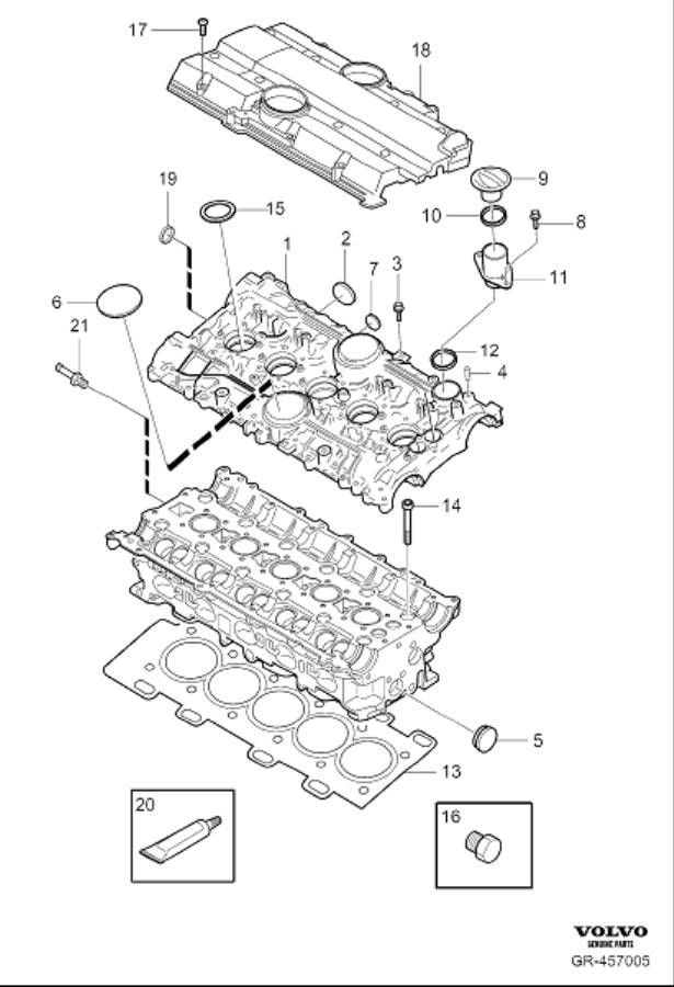 Diagram Cylinder head for your 2011 Volvo C70  2.5l 5 cylinder Turbo 