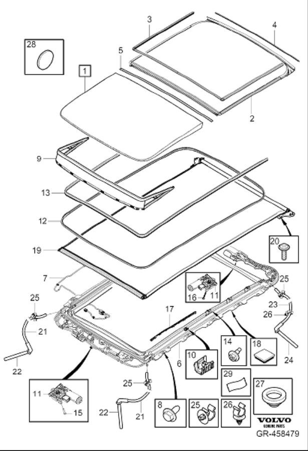 Diagram Roof hatch for your Volvo V90 Cross Country  