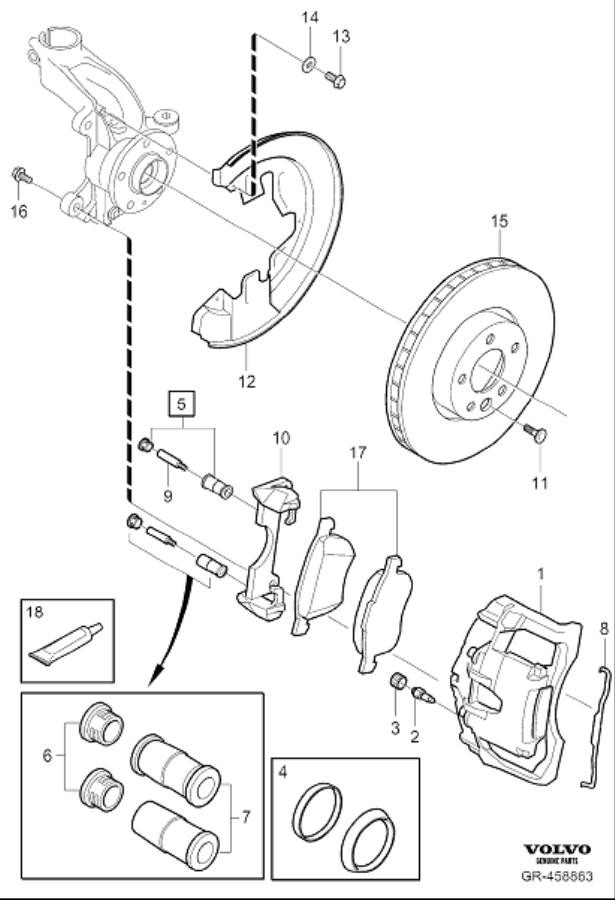 Diagram Front wheel brake for your 2018 Volvo S60   