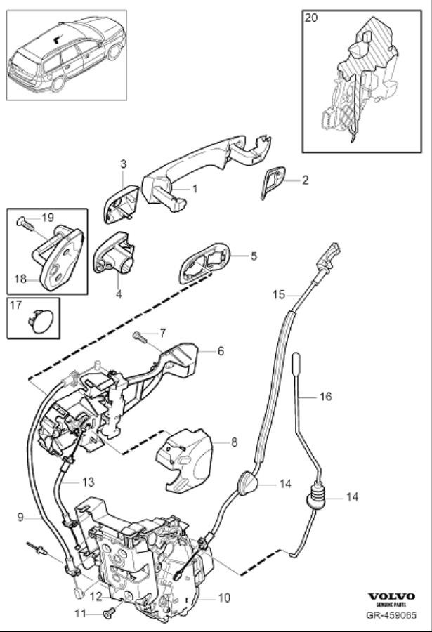Diagram Lock and handle front door for your 2014 Volvo XC70  2.0l 4 cylinder Turbo 