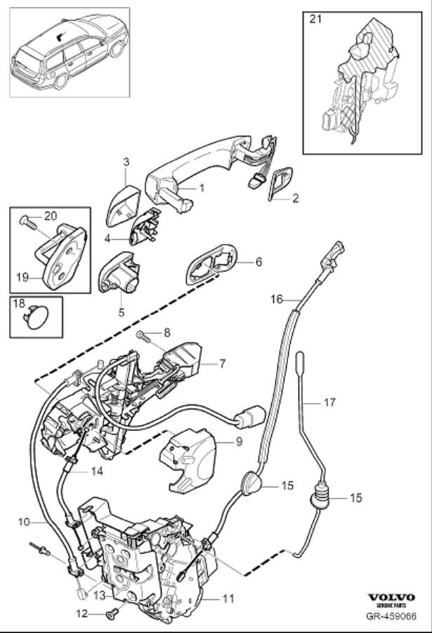 Diagram Lock and handle front door for your 2012 Volvo XC70  3.0l 6 cylinder Turbo 