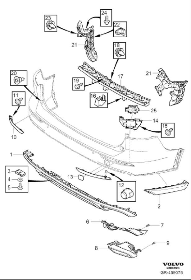 Diagram Bumper, rear, body parts for your Volvo V60 Cross Country  