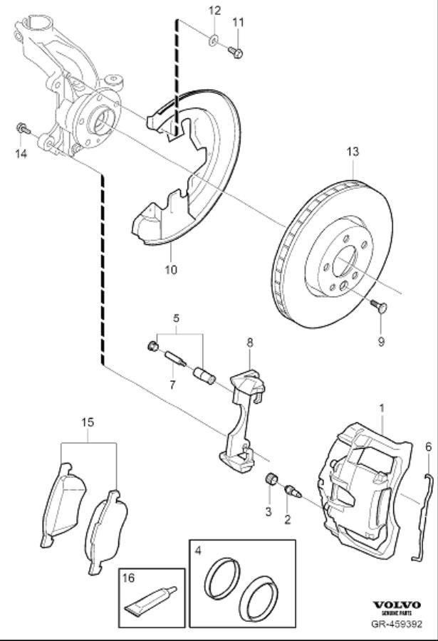Diagram Front wheel brake for your 2015 Volvo S80  3.2l 6 cylinder 