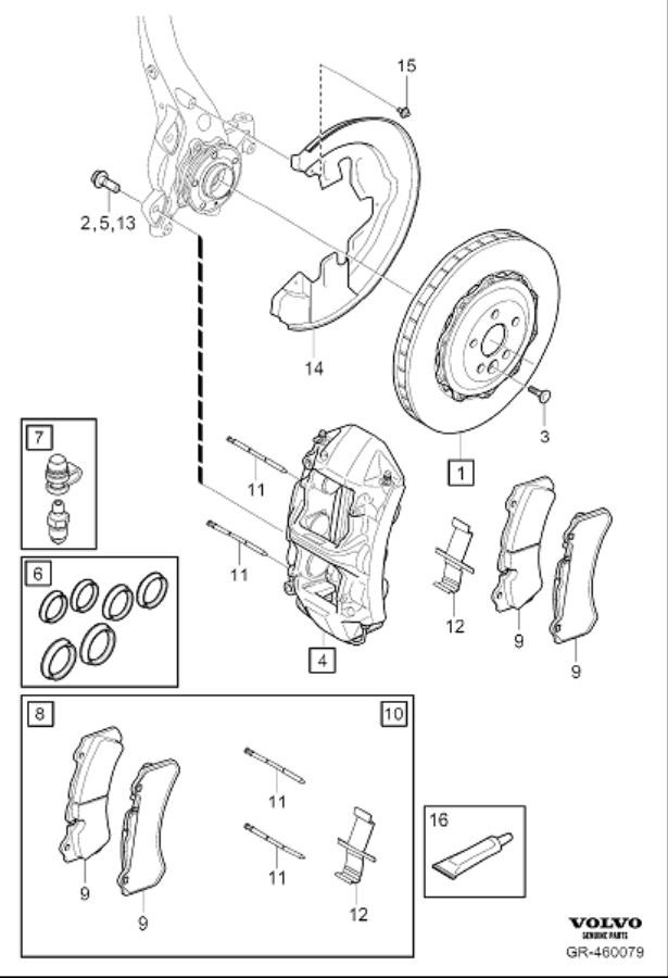 Diagram Front wheel brake for your Volvo S60 Cross Country  
