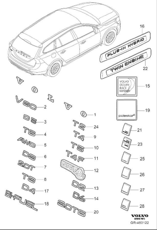 Diagram Badge for your 2015 Volvo V60  2.0l 4 cylinder Turbo 