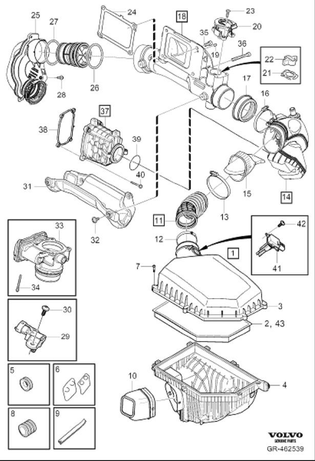 Diagram Air cleaner and throttle housing for your 2017 Volvo XC60   